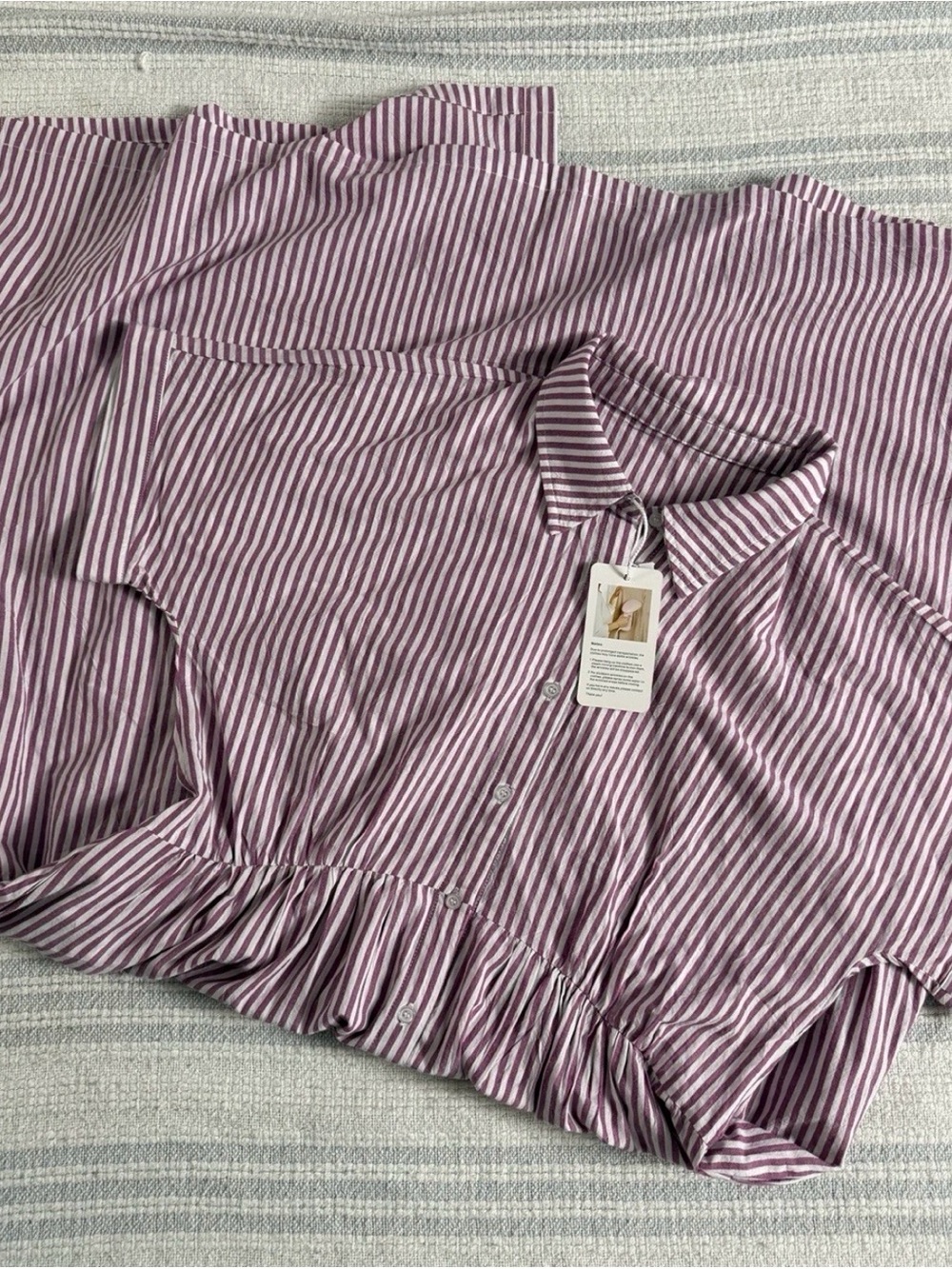NWT Pink White Stripe Smocked Waist Button Front Midi Shirt Dress Medium